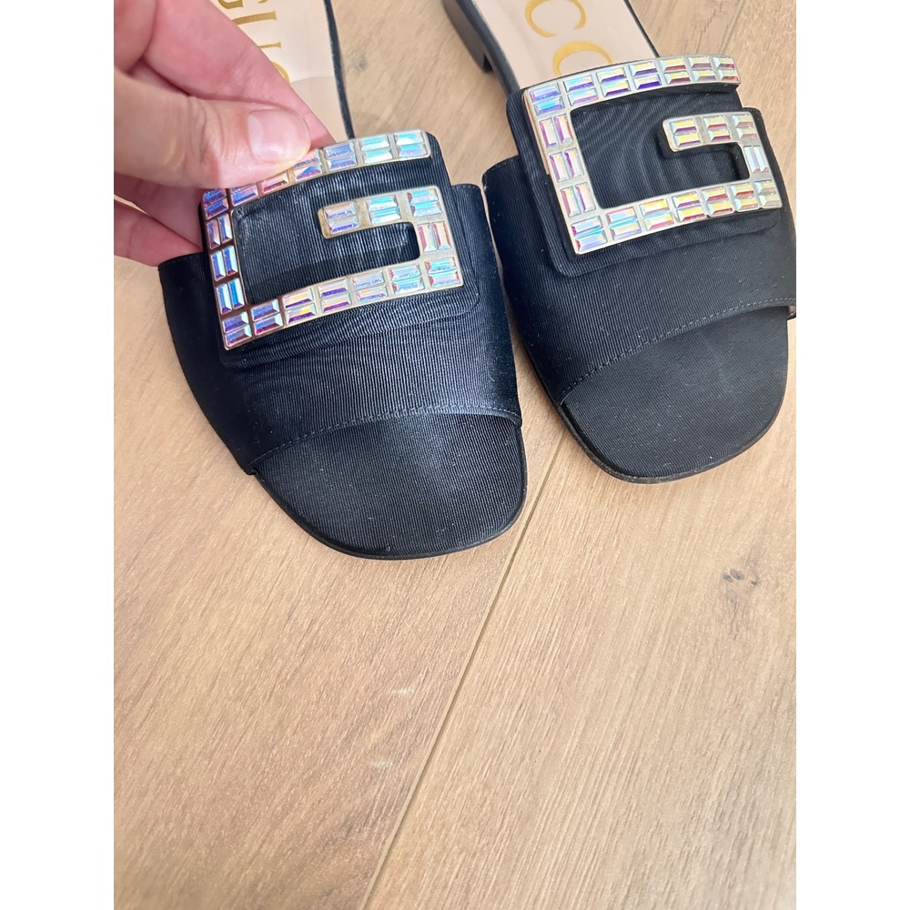 Gucci Nero Black Moire Fabric Crystal G Buckle Slide Sandals 551445 Size 35.5 - Picture 5 of 10